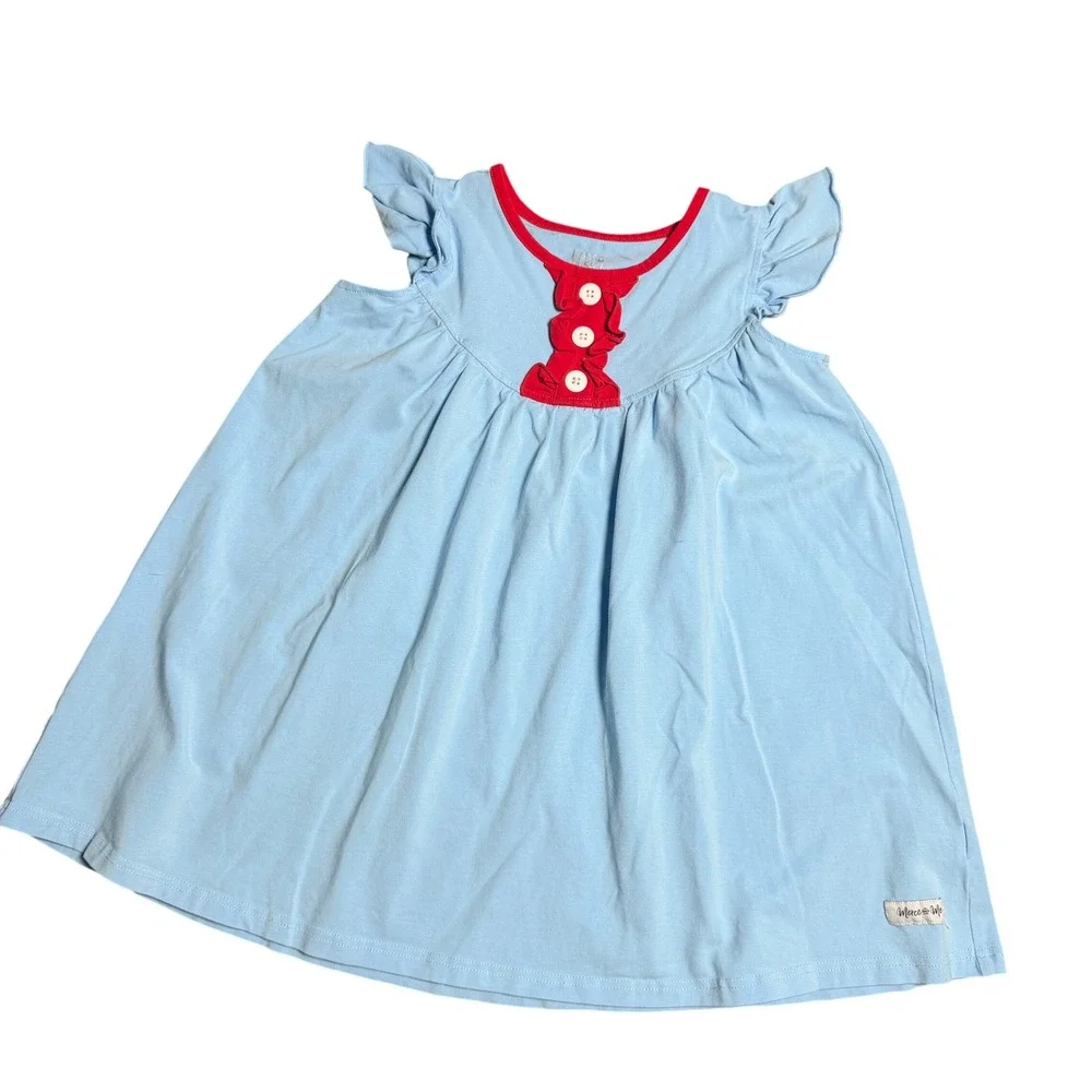 Merce & Me Girls Light Blue Ruffle Sleeve Pearl Dress Sz 6 Patriotic Classic